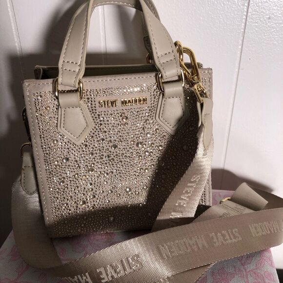 NWOT Steve Madden Womens Blush Baiden Stone Mini Satchel Purse Bag Beige Small - Picture 1 of 5